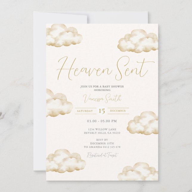 Convites White Ivory Heaven Sent Baby Shower Party (Frente)