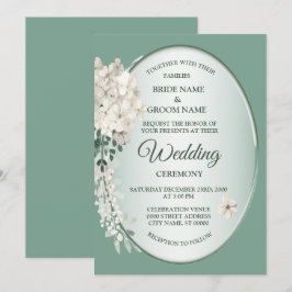Convites White Jasmine Floral Green Geometric Wedding