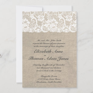 Convites White Lace and Burlap Wedding Invitation