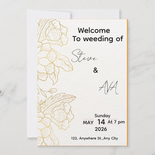 Convites White & Light Gold Elegant Wedding Invitation (Frente)