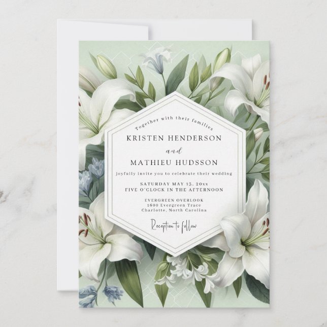 Convites White Lily Botanical Elegance Wedding (Frente)