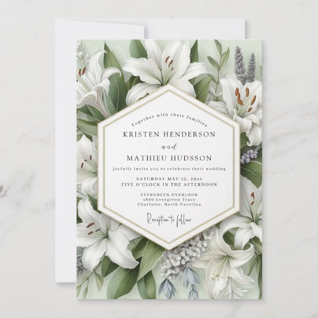 Convites White Lily Botanical Romance Wedding (Frente)