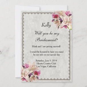 Convites White Lily Floral Marble Wedesmaid Card