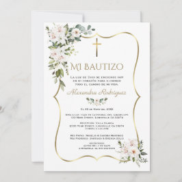 Convites White Lily Rose Bautizo Con Flores Gold Baptism 