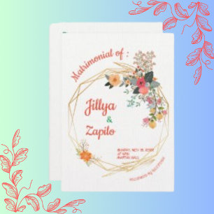 Convites White Linen Paper Elegante Orange Yellow Floral