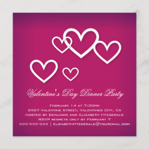 Convites White Love Hearts on Dark Pink Dias de os namorado