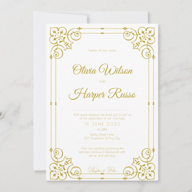 Convites white luxury wedding invitation (Frente)