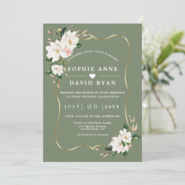 Convites White Magnolia Sage Green All In One Wedding  