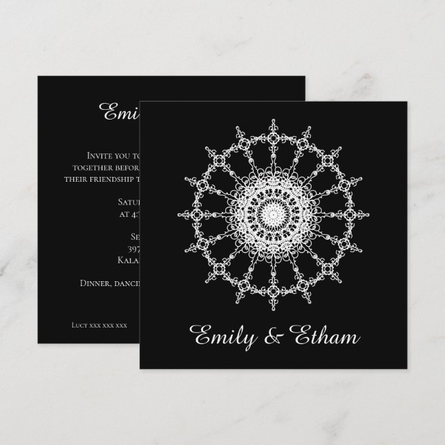 Convites White Mandala Wedding Design (Frente/Verso)