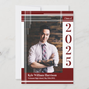 Convites White Maroon School Color Graduation Photo Plaid