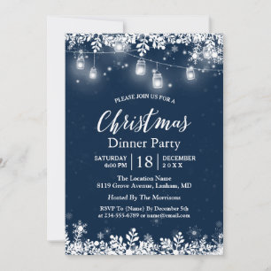Convites White Mason Jar Lights Snowflakes Festa de Natal