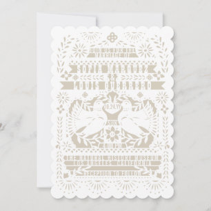 Convites White Mexicano Fantail Doves Papel Picado Wedes