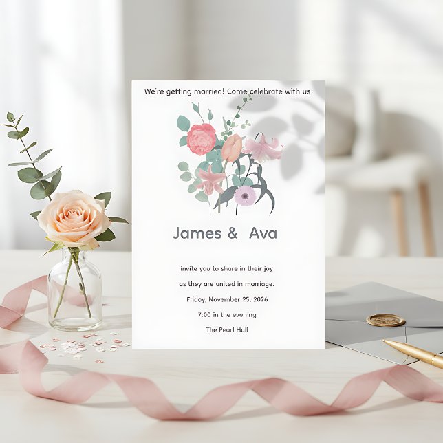 Convites White Minimalist floral Wedding Invitaion (Criador carregado)