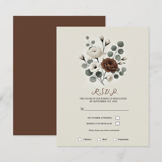 Convites White Mocha Cream Modern Floral Casamento RSVP (Frente/Verso)
