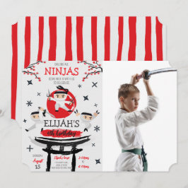 Convites White Ninja Warrior Martial Arts Foto de Aniversár
