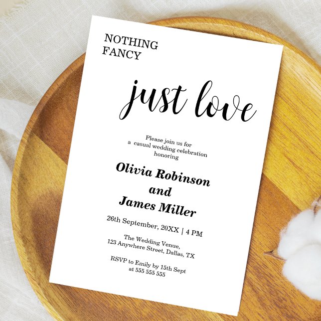 Convites White Nothing Fancy Just Love Casual Wedding  (White Nothing Fancy Just Love Casual Wedding Invitation )