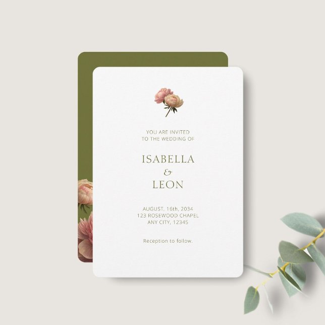 Convites White & Olive | Blush Rose Wedding Invitation (Criador carregado)