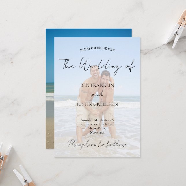 Convites White Overlay Photo Minimal Wedding (Frente/Verso In Situ)