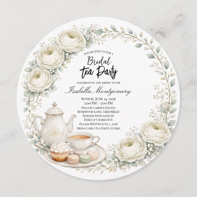 Convites White Palette Tea Party Bridal Shower (Frente)