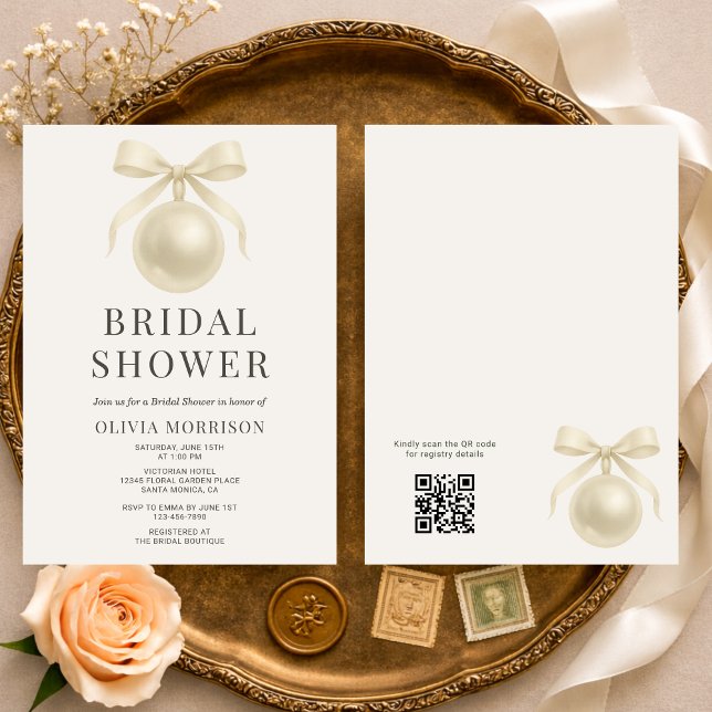Convites White Pearls QR Code Bridal Shower (Criador carregado)