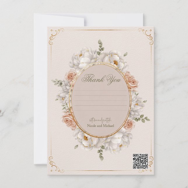 Convites White Peony & Blush Rose Floral Wedding  (Frente)