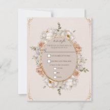 White Peony & Blush Rose Floral Wedding RSVP