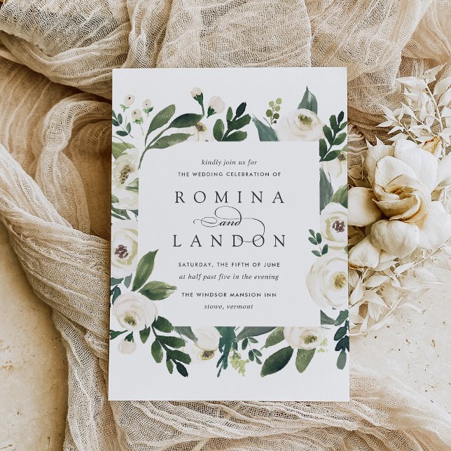 Convites White Peony | Casamento De Quadros Florais Quadrad (Criador carregado)
