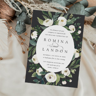 Convites White Peony   Casamento Floral de Frame Oval