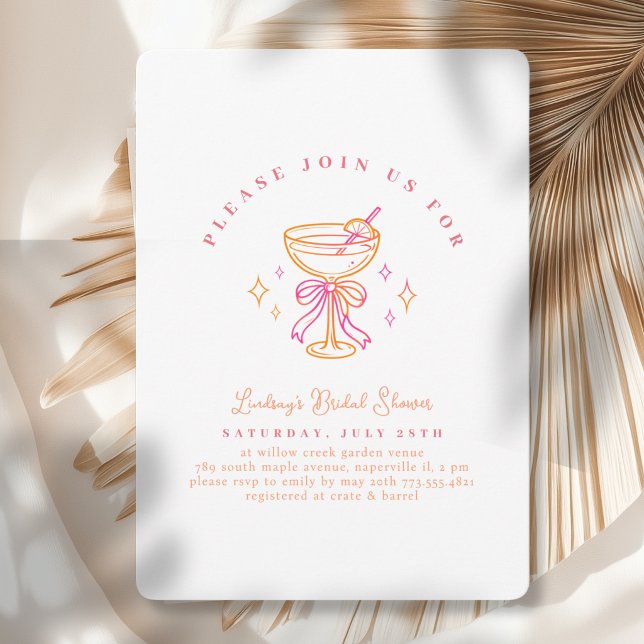Convites White Pink Cocktail Bridal Shower Bow (White Pink Cocktail Bridal Shower Bow Invitation)