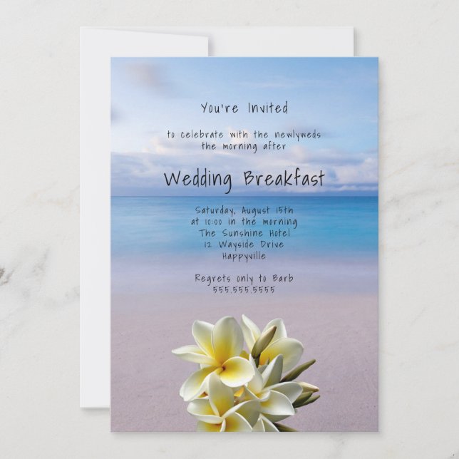 Convites White Plumeria Beach Background Weding Breakfast (Frente)