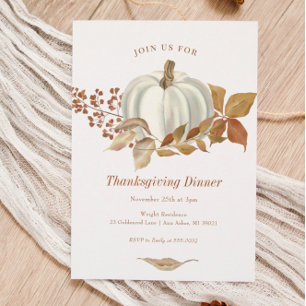 Convites White Pumpkin Fall Leaves Friendsgiving Invitation