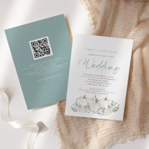 White Pumpkins Teal Foliage Código QR Casamento In