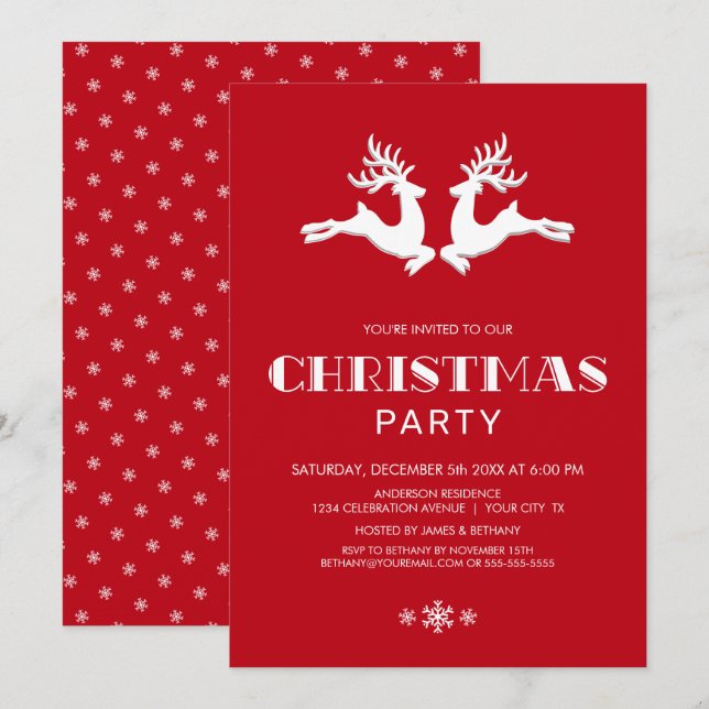 Convites White Reindeer Red Christmas Party (Frente/Verso)
