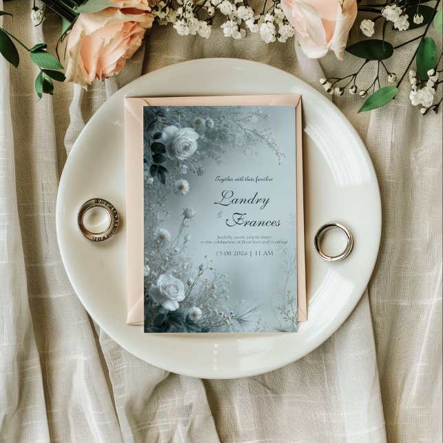 Convites White Rose and Dusty Blue Mist Winter Wedding (Criador carregado)