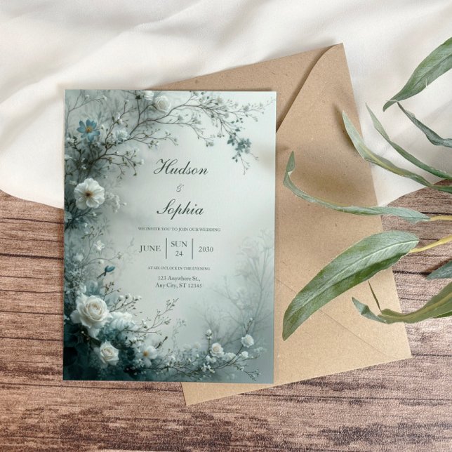 Convites White Rose and Dusty Blue Mist Winter Wedding (Criador carregado)