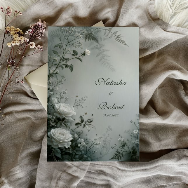 Convites White Rose and Dusty Gray Fern Winter Wedding (Criador carregado)