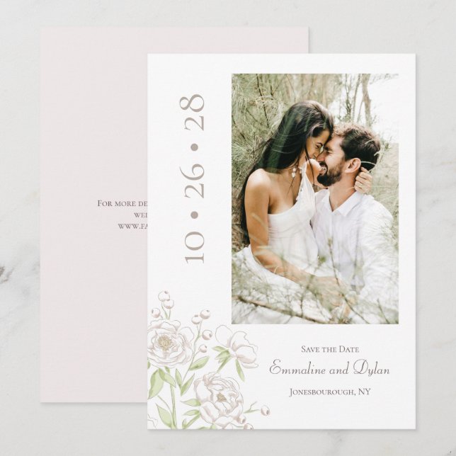 Convites White Rose Classic Wedding Save the Date (Frente/Verso)