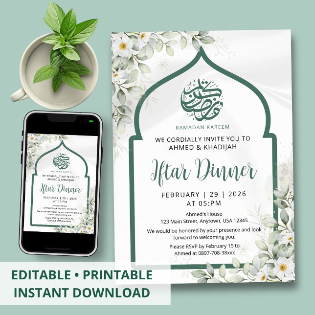 Convites White Rose Green Arch Ramadan Iftar Invitation (Criador carregado)