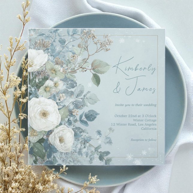 Convites White Roses Hellebores Silver Eucalyptus Wedding (White Roses Hellebores Silver Eucalyptus Wedding Invitation)