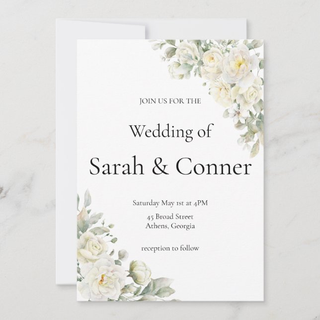 Convites White Roses Modern Wedding Invitation (Frente)
