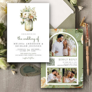 Convites White Roses Sage Deixa Casamento de Código QR Maso