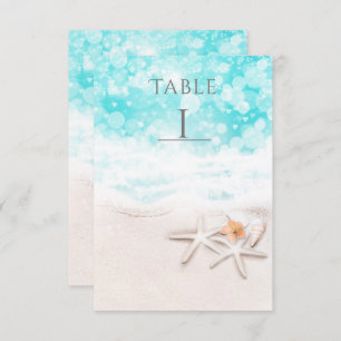 Convites White Sandy Beach Starfish Blue Ocean Table Number