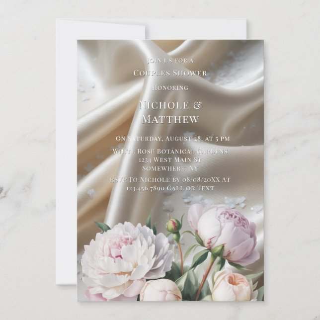 Convites White Satin with Roses and Peony Couples Shower (Frente)