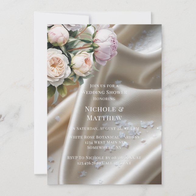 Convites White Satin with Roses and Peony Wedding Shower (Frente)