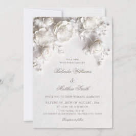 Convites White Sculptured Flowers 3D Roses Wedding Invitati