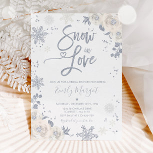 Convites White & Silver Winter Bridal Shower Snow In Love