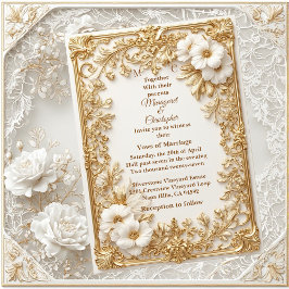 Convites White Tulips Gold Ornate Baroque Grandeur Wedding 