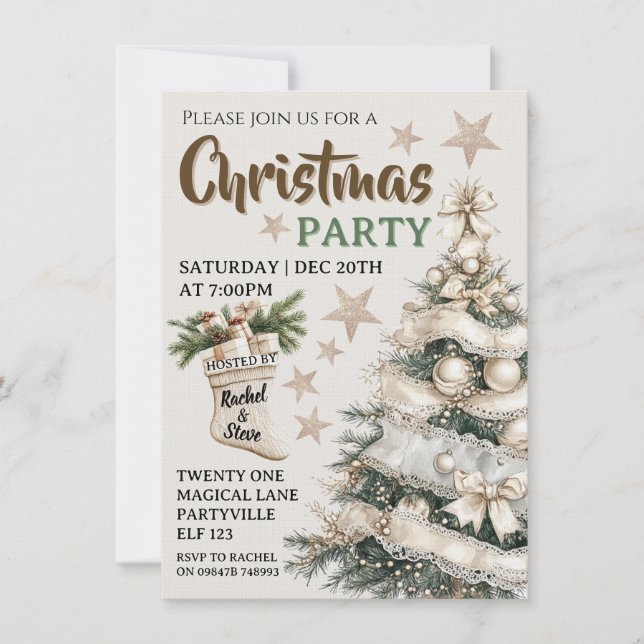 Convites White vintage Christmas party invitation  (Frente)