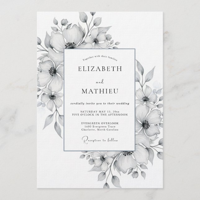 Convites White Watercolor Floral Romance Wedding (Frente)