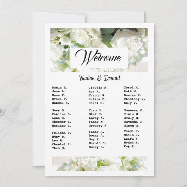 Convites White Wedding Greenery Downloadable Seating Chart (Frente)